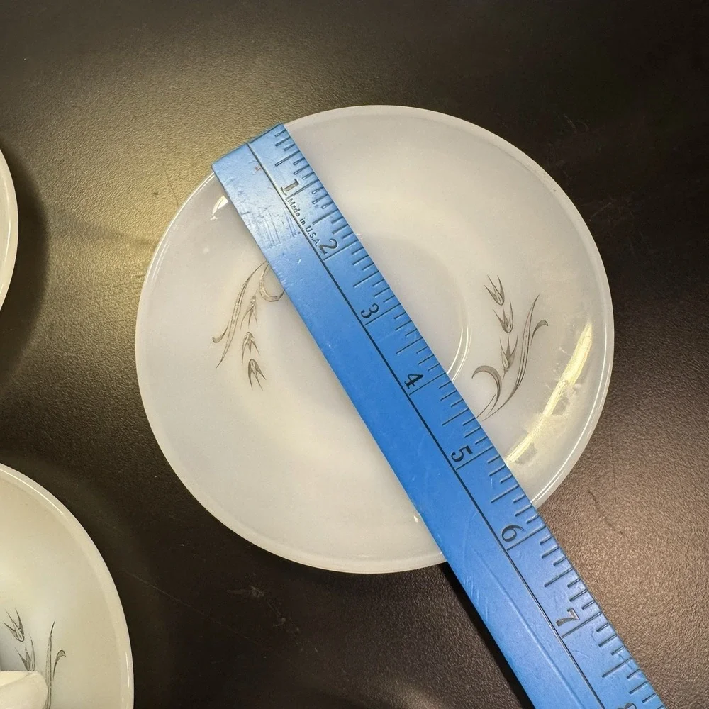 Anchor Hocking Silver Wheat Harvest Pattern Suburbia Cup & Saucer Set of 4 Retro